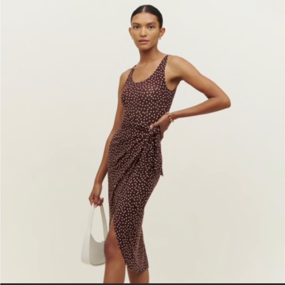 Reformation Brown Polka Dot Midi Dress